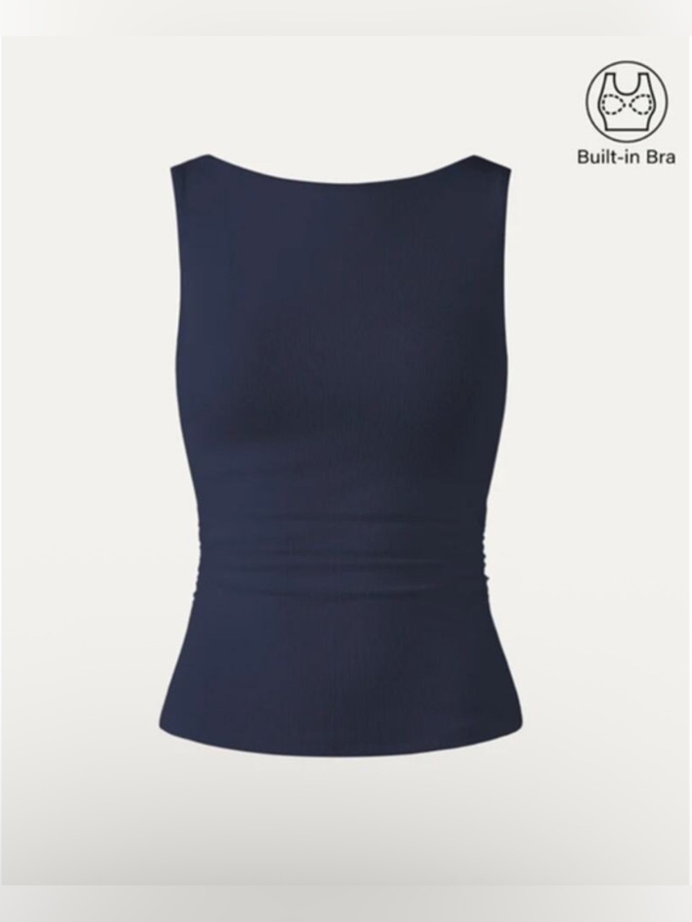 OGL Top Size S NEW Boat Neck Ruched Elastic Open Back Brami Tank Navy Blue